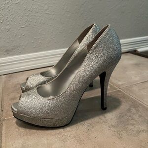 Silver sparkle heels